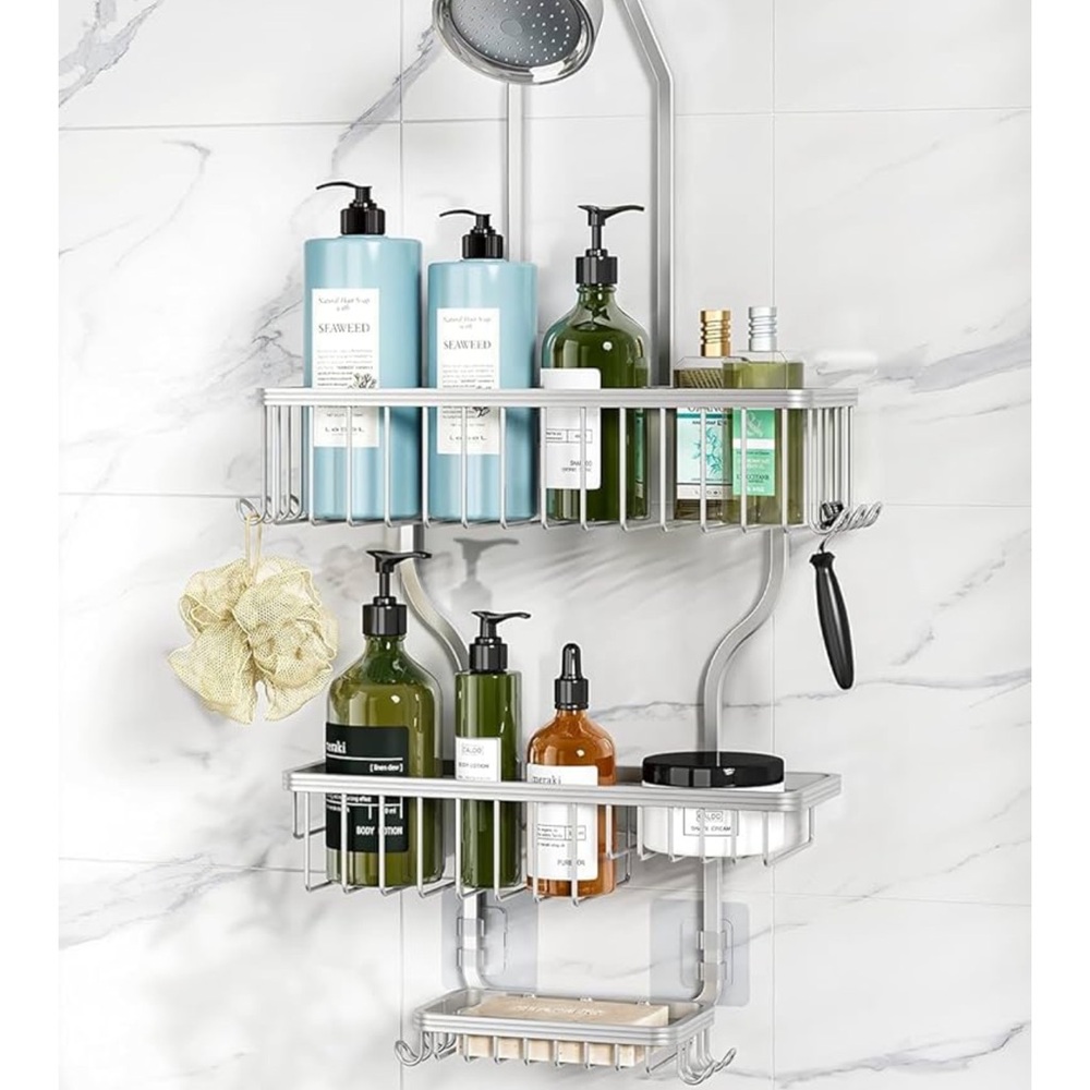 Elegant Silver Bath Organizer with Shelves